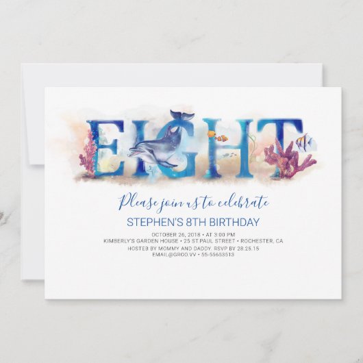 8 Invitation d'anniversaire dans le monde marin ma (Devant)