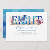 8 Invitation d'anniversaire dans le monde marin ma (Devant / Derrière)