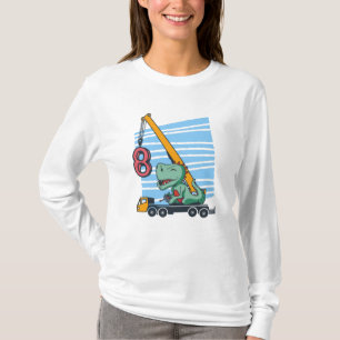 8 jaar 8e verjaardag Mobiele kraan Dinosaurus T-shirt