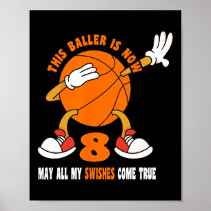 8 jaar Happy 8th Birthday Basketball 8th Birth Poster