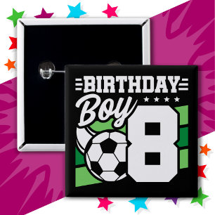 8 Jaar Oud Voetbal Football Feest 8e Verjaardag Jo Vierkante Button 5,1 Cm