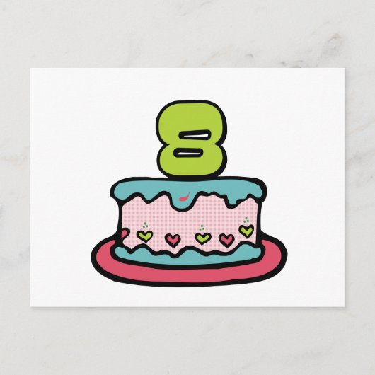 8 jaar oude verjaardagsCake Briefkaart (Voorkant)