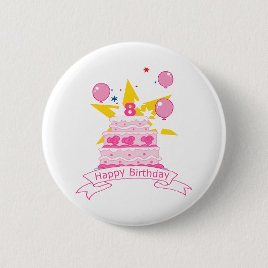 8 jaar oude verjaardagsCake Ronde Button 5,7 Cm (Voorkant)