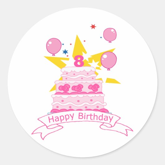 8 jaar oude verjaardagsCake Ronde Sticker (Voorkant)