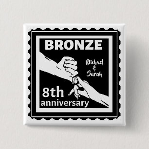 8 jaar traditioneel cadeau brons vierkante button 5,1 cm