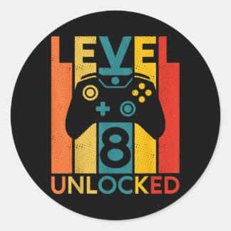8 Jaar Verjaardag 8e Level Ontgrendeld Gaming Cita Ronde Sticker