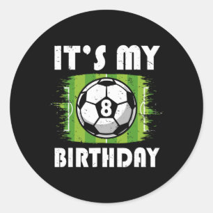 8-jarige kids voetballer 8e verjaardag jongen ronde sticker