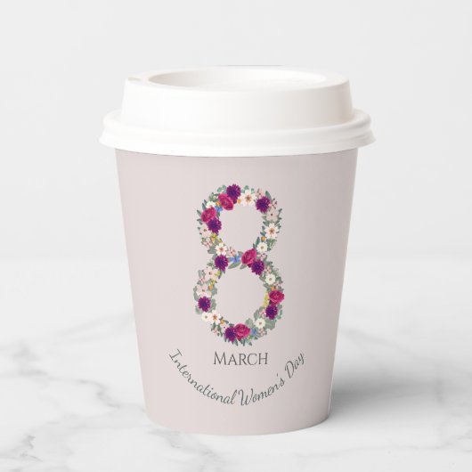 8 maart Internationale Vrouwendag viering Papieren Bekers (Achterkant)