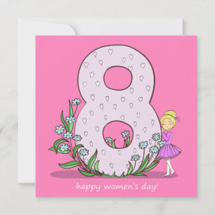 8 maart met grote acht en kleine ballerina feestdagenkaart