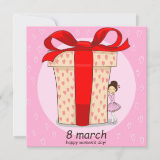8 maart met grote cadeau en kleine ballerina feestdagenkaart