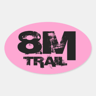 8 mijl trail lopende ovale sticker zwart op roze