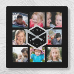 8 Photo Black Carré Mur Horloge<br><div class="desc">Cette horloge photo cadre est prête pour huit de vos photos préférées. Utilisez le bouton "Personnaliser" pour échanger les photos par défaut avec les vôtres un par un. Créé avec une simple couleur noire classique aux accents gris pour s'intégrer à n'importe quelle décoration. Voir aussi plusieurs autres versions de couleurs...</div>