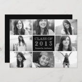 8 Photo Collage Afstuderen Invitation Black Kaart (Voorkant / Achterkant)