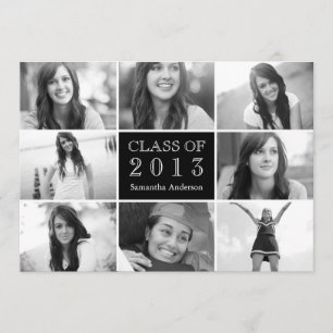 8 Photo Collage Afstuderen Invitation Black Kaart