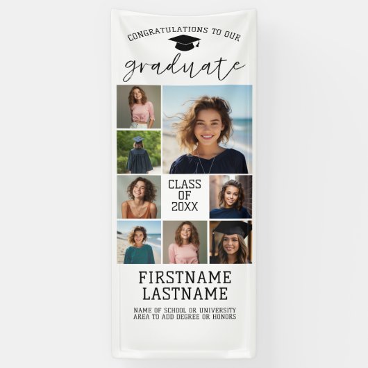 8 Photo Collage Afstuderen Modern Minimal White Spandoek (Verticaal)