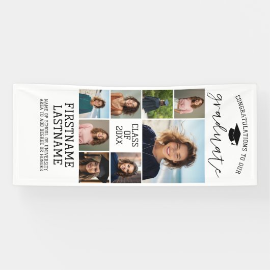 8 Photo Collage Afstuderen Modern Minimal White Spandoek (Horizontaal)