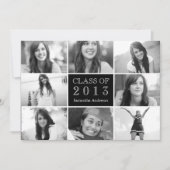 8 Photo Collage Graduation Invitation Noir (Devant)