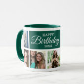 8 Photo Collage Green Happy Birthday Mok (Voorkant links)