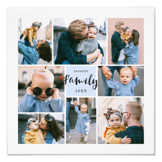 8 Photo Collage Moderne Famille Design | Bleu (Devant)