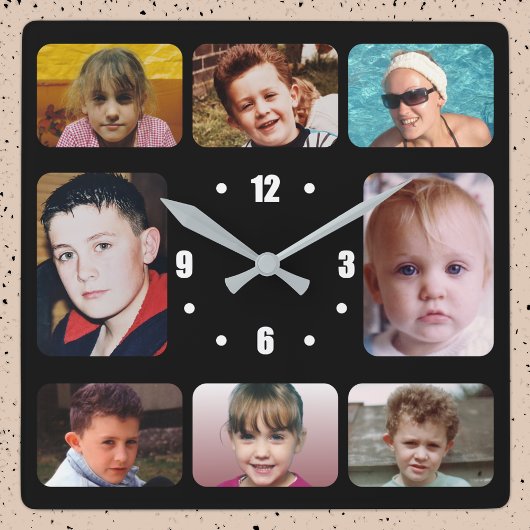 8 photo white black vierkante klok