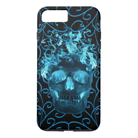 8 Plus/7 Plus Blue Fire Skull iPhone 7 Coque (Dos)