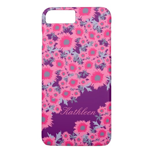 8 Plus/7 Plus Joli pavot rose violet pourpre coque iphone damass (Dos)