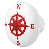 8-punts Compass-Roos, diep rood en wit Keramische Knop (Rechts)