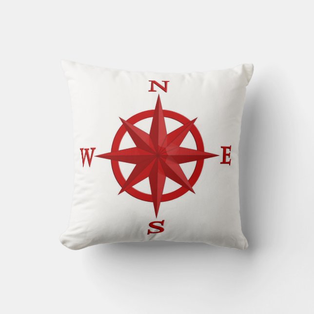 8-punts Compass-Roos, diep rood en wit Kussen (Voorkant)