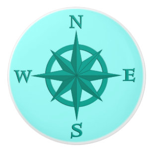 8-punts Compass-Roos, Turquoise en Aqua Keramische Knop