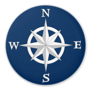 8-punts Compass Roos, White en Navy Blue Keramische Knop