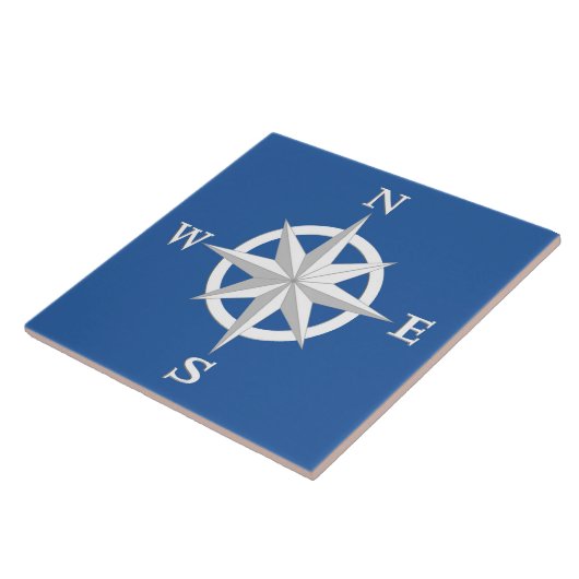 8-punts Compass-Roos, wit en kobalt blauw Tegeltje (Zijkant)