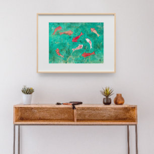 8 Rood en Goud Koi Karper Aquarel Poster