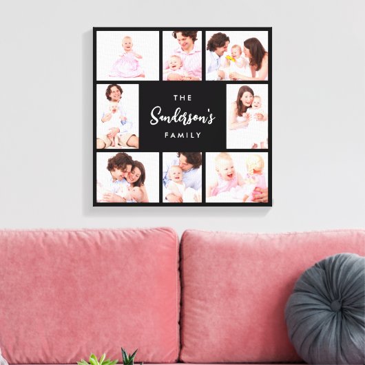 8 Sections Family Photo in Black Frame Canvas Afdruk (Insitu (Woonkamer))