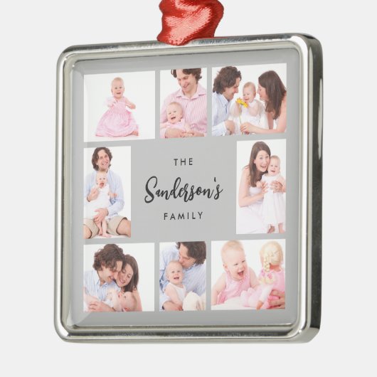 8 Sections Family Photo in Gray Frame Metalen Ornament (Links)