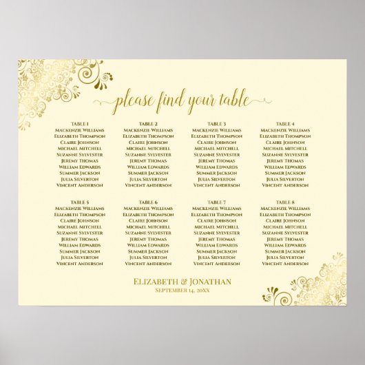 8 Tableau Mariage Plafonds en or sur crème (Devant)
