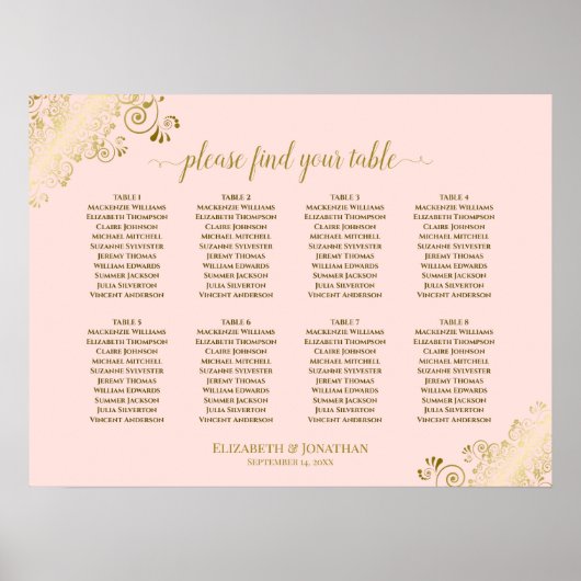 8 Tableau Mariage Planche de siège Rose & Or (Devant)