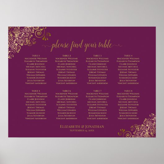 8 Tableau Mariage Platine magenta et or (Devant)