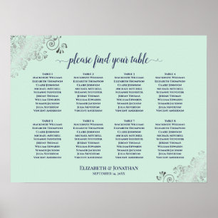 8 Tableau Mariage Siege Carte Monnaie Vert & Marin