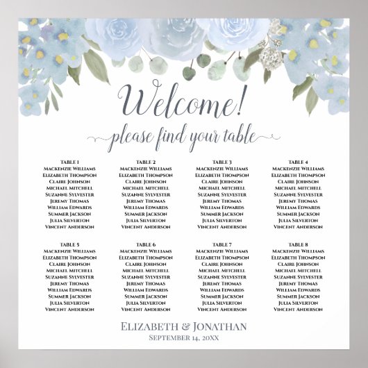 8 Tableau Mariage Tableau Siège Rose Boho bleu Dus (Devant)