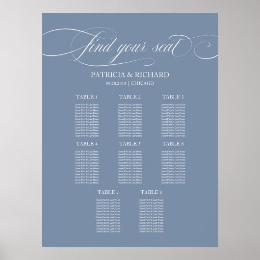 8 Tableaux Mariage Planche Tableau Bleu Dusty (Devant)