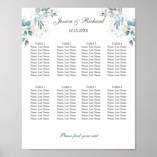 8 Tableaux Poster de la carte d'assise (Devant)