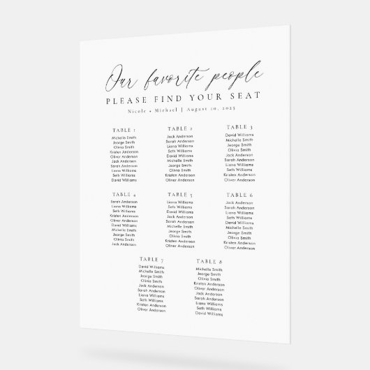 8 Tables Favorite People Acrylic Seating Chart (Angle)