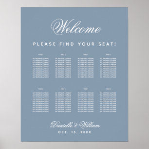 8 Tafel Stof Blauw Bruiloft Eenvoudige Zitplaatska Poster