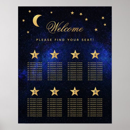 8 Tafelblauwe gouden hemelbruine bruiloft Poster (Voorkant)
