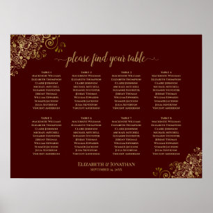 8 Tafelbruiloft Grafiek Gold Frills Auburn Poster