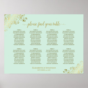 8 Tafelbruiloft - Zittingskaart Mint Green & Gold Poster