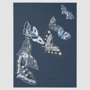 8 Vintage Blau Witte Japanse Vlinder Decoupage  Tissuepapier