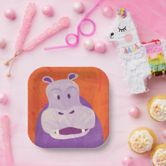 8 Whimsical Hippo Paper Bord voor feesten