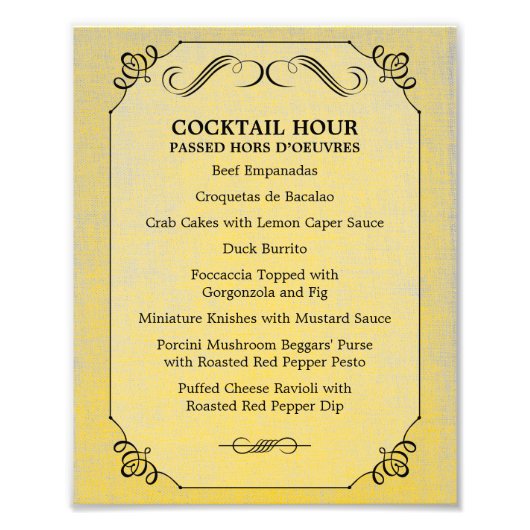 8 x 10  Linen Table Menu voor Framing Foto Afdruk (Voorkant)