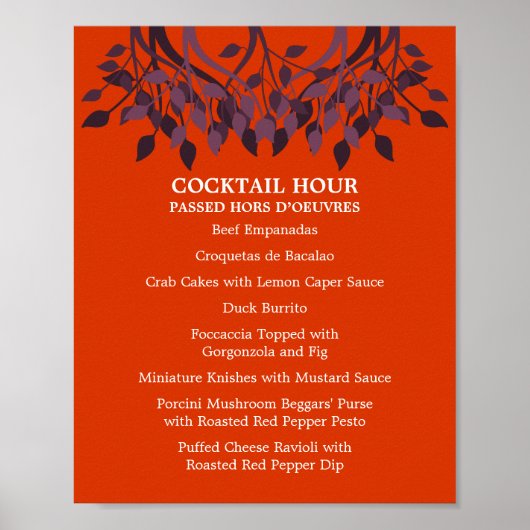 8 x 10 Menu Cocktail-tabel voor Framing Poster (Voorkant)